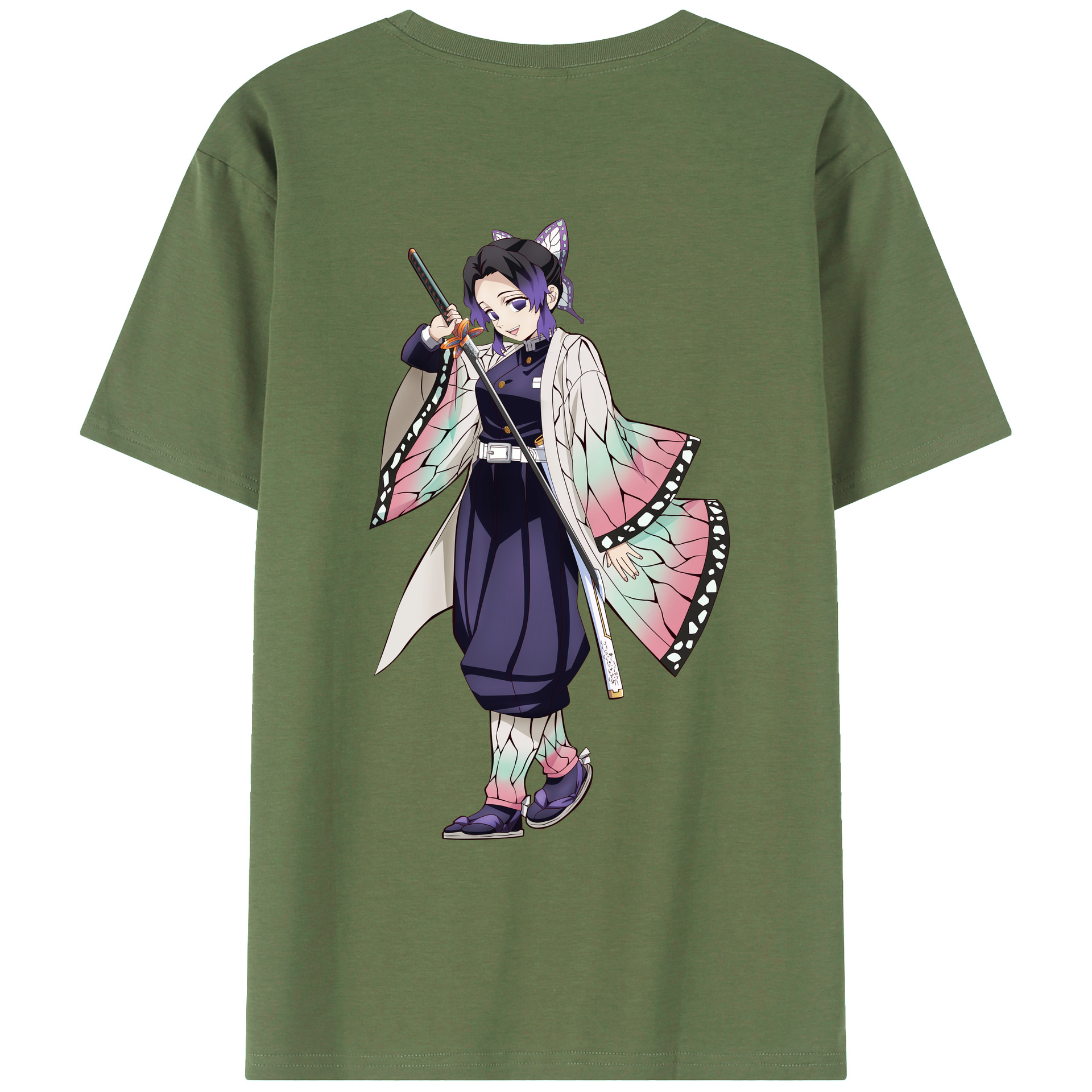 （画像用） 鬼滅の刃（きめつのやいば）蟲柱-胡蝶 しのぶ／こちょう しのぶ Kochou Shinobu 綿100％ メンズ半袖Tシャツ（バックプリント） 通気性